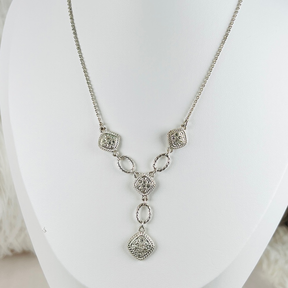 Beautiful Delicate Silvertone Dangle Necklace - image 7